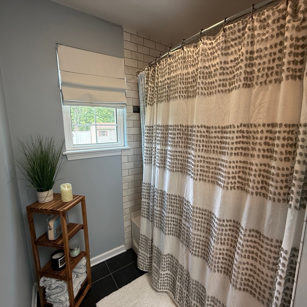 Gray and White Textured Shower Curtain